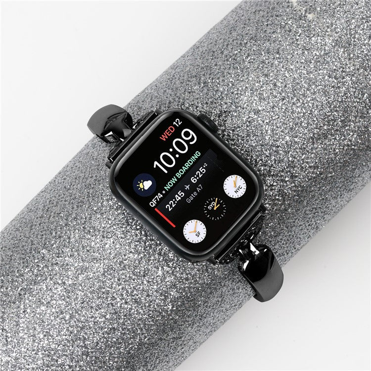 Copper Watch Band for Apple Watch Series 10 42mm / 9 8 7 41mm / SE (2023) SE (2022) SE 6 5 4 40mm / 3 2 1 38mm D-Shaped Rhinestone Decor Bracelet - Black