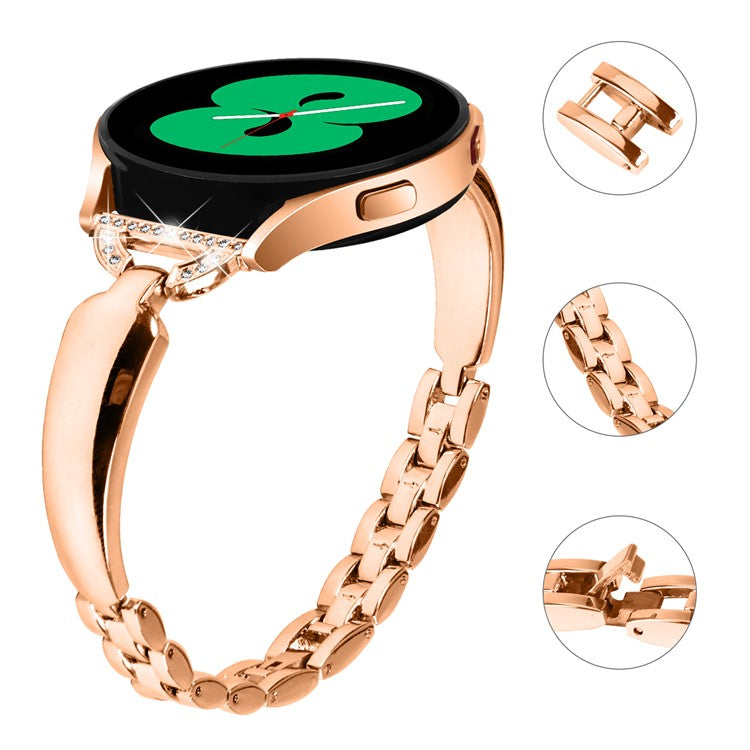 20mm Watch Band for Samsung Galaxy Watch 6 40mm 44mm , D-shaped Rhinestone Decor Copper Bracelet - Rose Gold