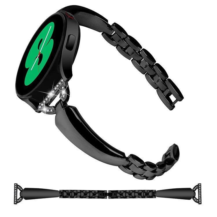 20mm Metal Watch Band for Samsung Galaxy Watch Active / Active2 40mm 44mm , Rhinestone Decor Bracelet Copper Wristband - Black