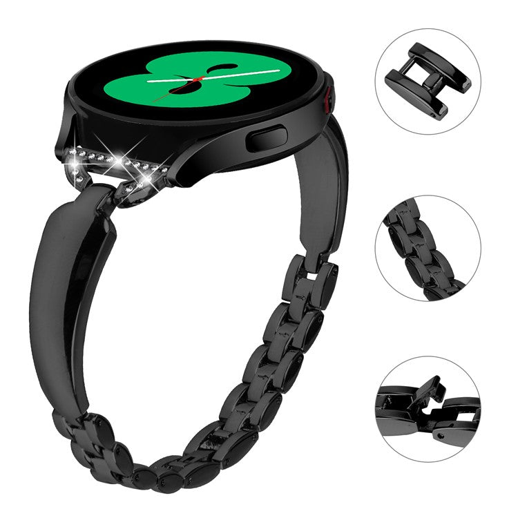 20mm Metal Watch Band for Samsung Galaxy Watch Active / Active2 40mm 44mm , Rhinestone Decor Bracelet Copper Wristband - Black