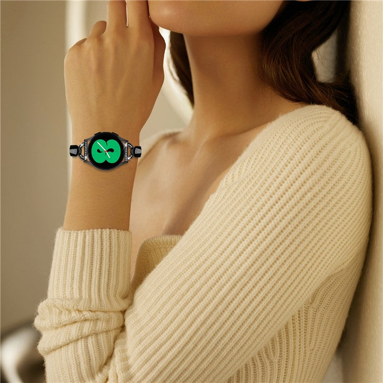 20mm Metal Watch Band for Samsung Galaxy Watch Active / Active2 40mm 44mm , Rhinestone Decor Bracelet Copper Wristband - Black