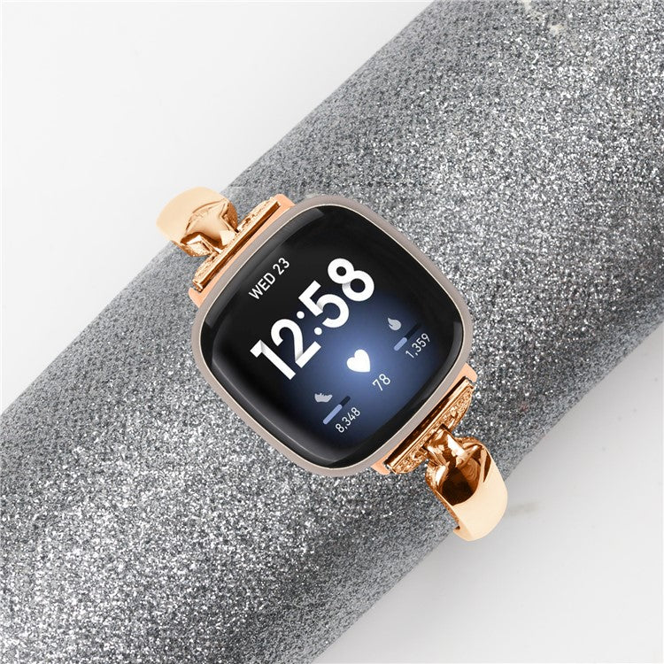 For Fitbit Versa 3 / Sense Copper Watch Band D-shaped Rhinestone Decor Bracelet Strap - Rose Gold