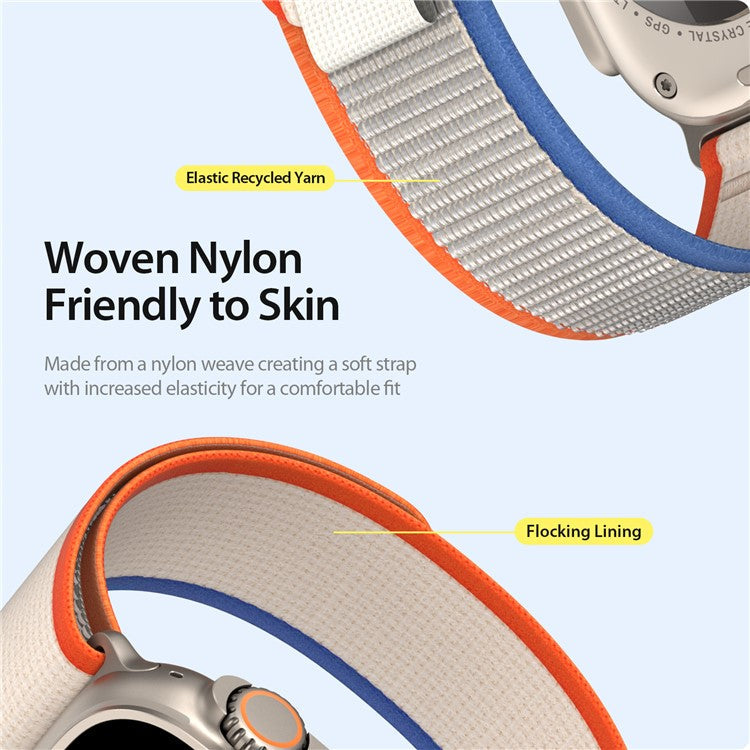DUX DUCIS YJ Series Wristband for Apple Watch Series 10 42mm / 9 8 7 41mm / SE (2023) SE (2022) SE 6 5 4 40mm / 3 2 1 38mm Nylon Loop Watch Strap - Orange+Beige