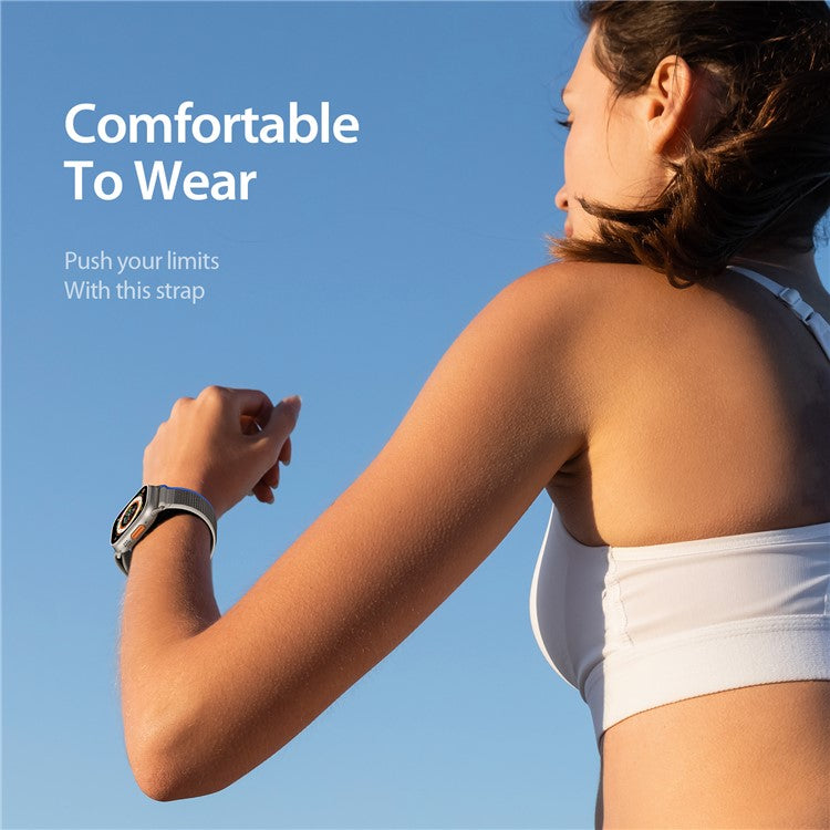 DUX DUCIS YJ Series Wristband for Apple Watch Series 10 42mm / 9 8 7 41mm / SE (2023) SE (2022) SE 6 5 4 40mm / 3 2 1 38mm Nylon Loop Watch Strap - Orange+Beige