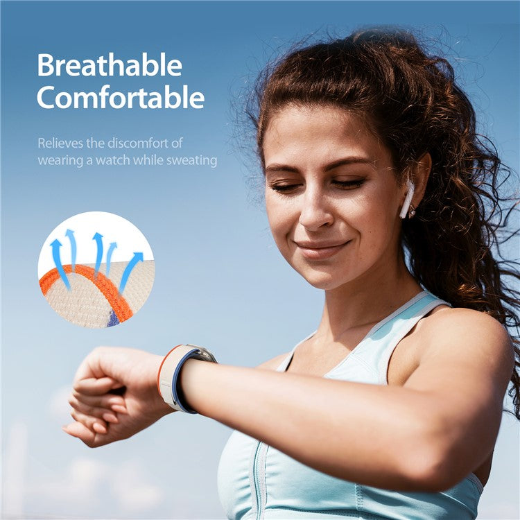 DUX DUCIS YJ Series Wristband for Apple Watch Series 10 42mm / 9 8 7 41mm / SE (2023) SE (2022) SE 6 5 4 40mm / 3 2 1 38mm Nylon Loop Watch Strap - Orange+Beige