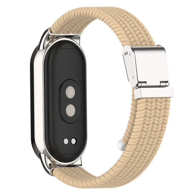 For Xiaomi Smart Band 9 NFC / 9 / 8 NFC / 8 Braided Nylon Watch Band Adjustable Buckle Elastic Strap - Apricot