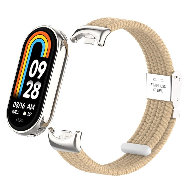 For Xiaomi Smart Band 9 NFC / 9 / 8 NFC / 8 Braided Nylon Watch Band Adjustable Buckle Elastic Strap - Apricot