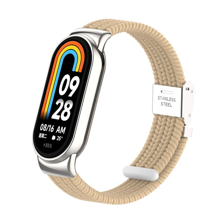 For Xiaomi Smart Band 9 NFC / 9 / 8 NFC / 8 Braided Nylon Watch Band Adjustable Buckle Elastic Strap - Apricot
