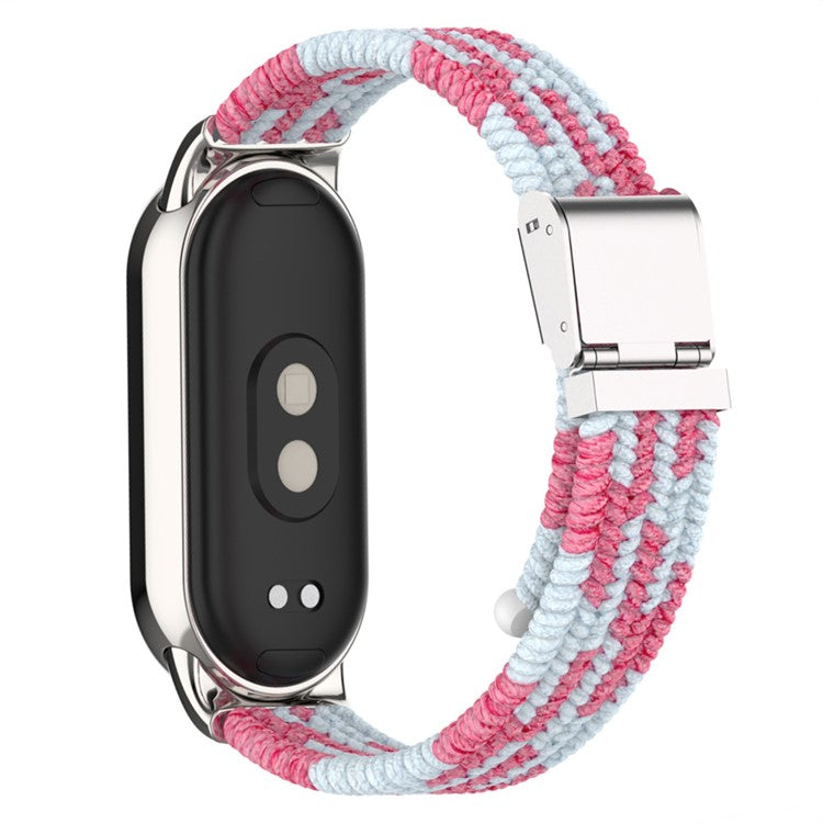 For Xiaomi Smart Band 9 NFC / 9 / 8 NFC / 8 Braided Nylon Watch Band Adjustable Buckle Elastic Strap - Pink / White