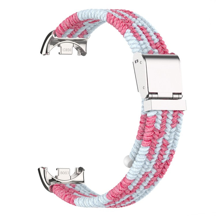 For Xiaomi Smart Band 9 NFC / 9 / 8 NFC / 8 Braided Nylon Watch Band Adjustable Buckle Elastic Strap - Pink / White