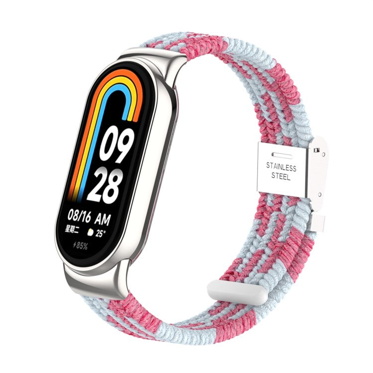 For Xiaomi Smart Band 9 NFC / 9 / 8 NFC / 8 Braided Nylon Watch Band Adjustable Buckle Elastic Strap - Pink / White