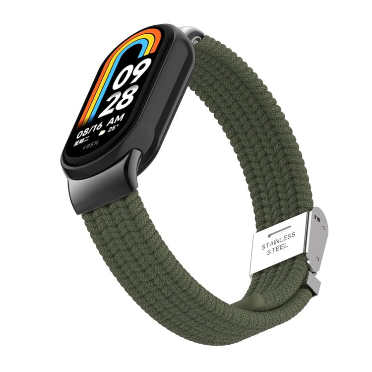 For Xiaomi Smart Band 9 NFC / 9 / 8 NFC / 8 Braided Nylon Watch Band Adjustable Buckle Elastic Strap - Dark Green