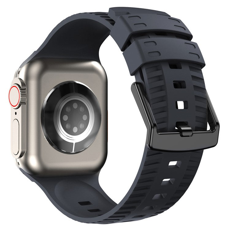For Apple Watch Series 10 46mm / Ultra 2 Ultra 49mm / Series 9 8 7 45mm / 6 5 4 SE (2023) SE (2022) SE 44mm / 3 2 1 42mm Tire Textured Watchband Silicone Watch Strap - Midnight Color