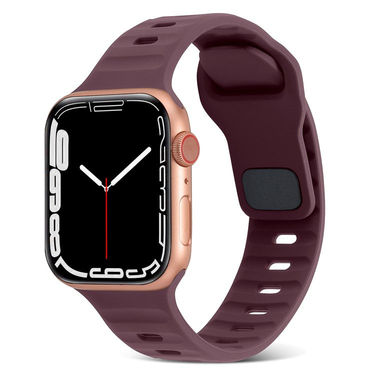 For Apple Watch Series 10 46mm / Ultra 2 Ultra 49mm / Series 9 8 7 45mm / 6 5 4 SE (2023) SE (2022) SE 44mm / 3 2 1 42mm Watchband Silicone Watch Strap with Square Buckle - Wine Red