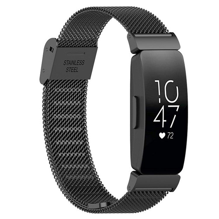 For Fitbit Inspire 3 Stainless Steel Fine Mesh Strap Replacement Smart Watch Band with Buckle - Black