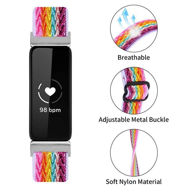 For Fitbit Inspire 3 Wave Shape Woven Nylon Smart Watch Band Replacement Wrist Strap - Rainbow