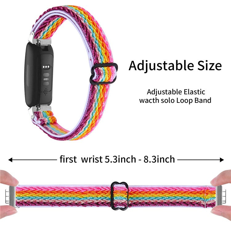For Fitbit Inspire 3 Wave Shape Woven Nylon Smart Watch Band Replacement Wrist Strap - Rainbow