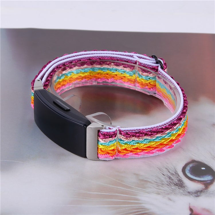 For Fitbit Inspire 3 Wave Shape Woven Nylon Smart Watch Band Replacement Wrist Strap - Rainbow