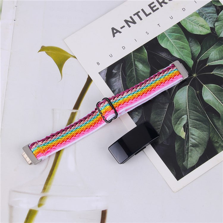 For Fitbit Inspire 3 Wave Shape Woven Nylon Smart Watch Band Replacement Wrist Strap - Rainbow