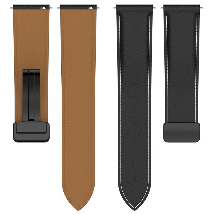 For Huawei Watch Buds / Watch 4 Pro / Watch 3 Pro Genuine Cow Leather Watch Strap 22mm Folding Buckle Wristband - Brown