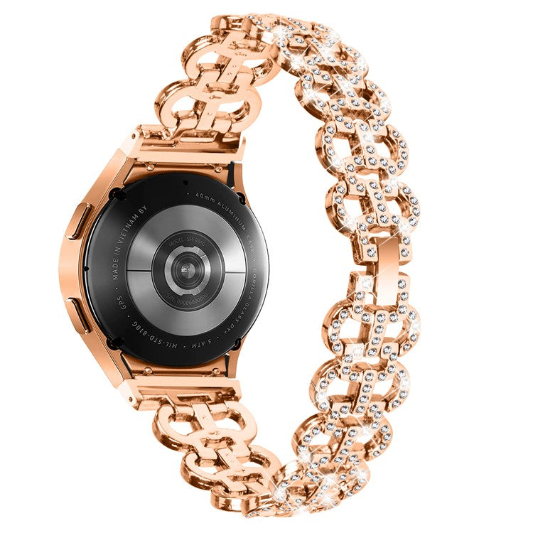 For Samsung Galaxy Watch4 40 / 44mm / Watch4 Classic 42 / 46mm / Watch 5 40 / 44mm Metal Watch Strap Rhinestone Watchband with Connector - Rose Gold
