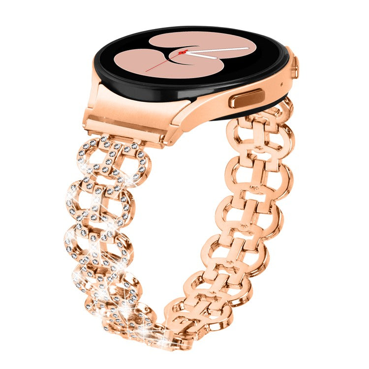 For Samsung Galaxy Watch4 40 / 44mm / Watch4 Classic 42 / 46mm / Watch 5 40 / 44mm Metal Watch Strap Rhinestone Watchband with Connector - Rose Gold