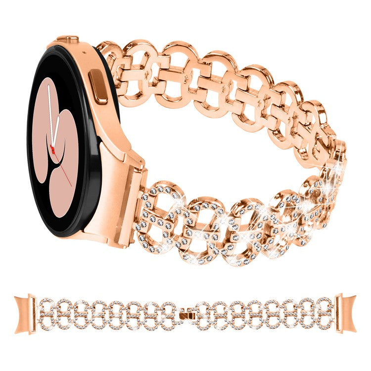 For Samsung Galaxy Watch4 40 / 44mm / Watch4 Classic 42 / 46mm / Watch 5 40 / 44mm Metal Watch Strap Rhinestone Watchband with Connector - Rose Gold