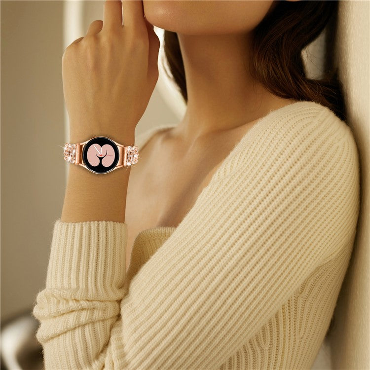 For Samsung Galaxy Watch4 40 / 44mm / Watch4 Classic 42 / 46mm / Watch 5 40 / 44mm Metal Watch Strap Rhinestone Watchband with Connector - Rose Gold