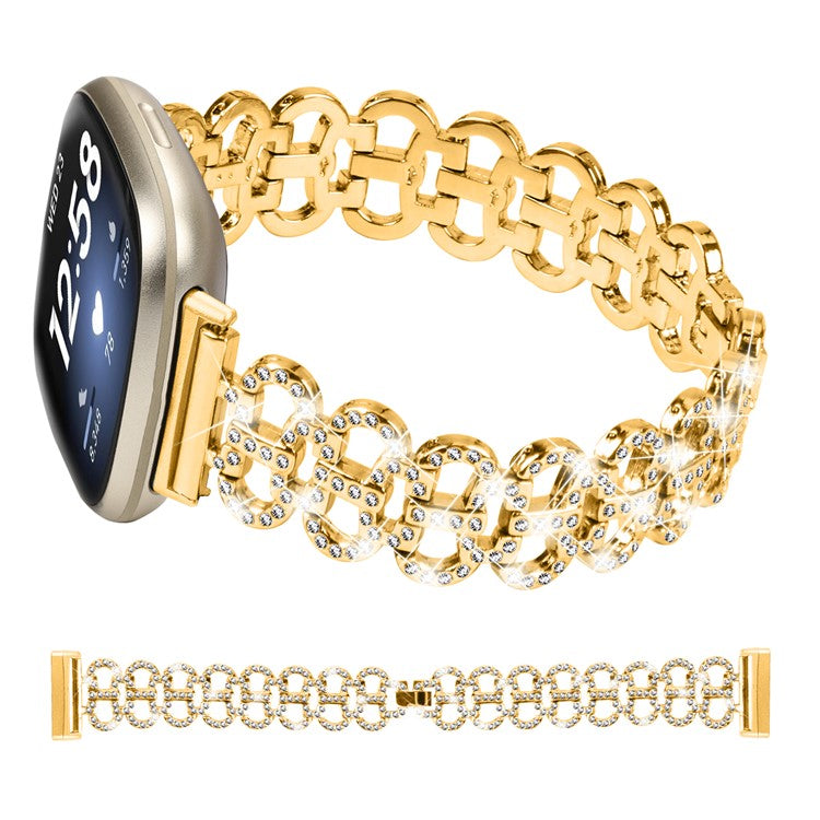 For Fitbit Versa 3 / Sense Rhinestones Decor Zinc Alloy Replace Strap Gourd Shape Watch Band - Gold