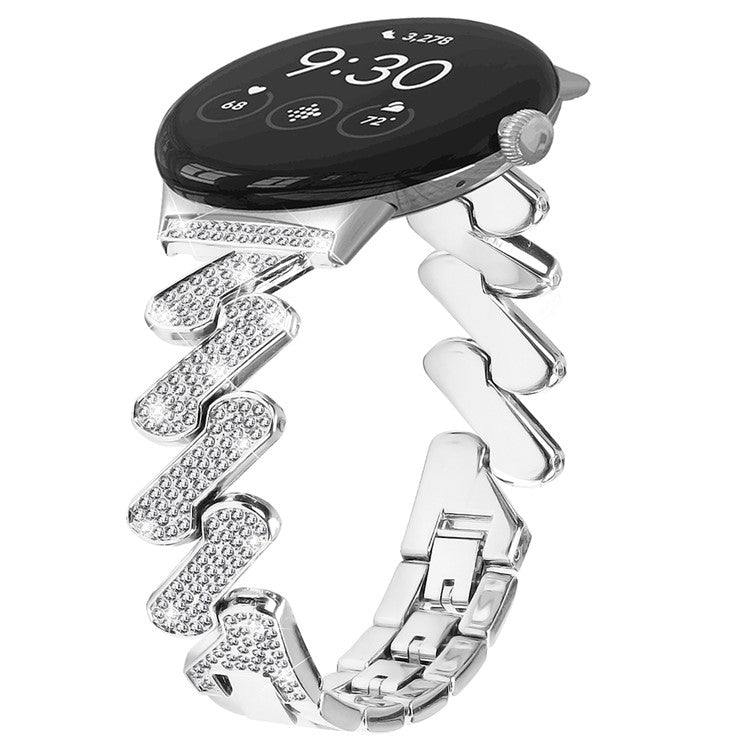 For Google Pixel Watch 2 / Pixel Watch Zinc Alloy Watch Band Light Luxury Rhinestone Decorated Watch Strap - Silver
