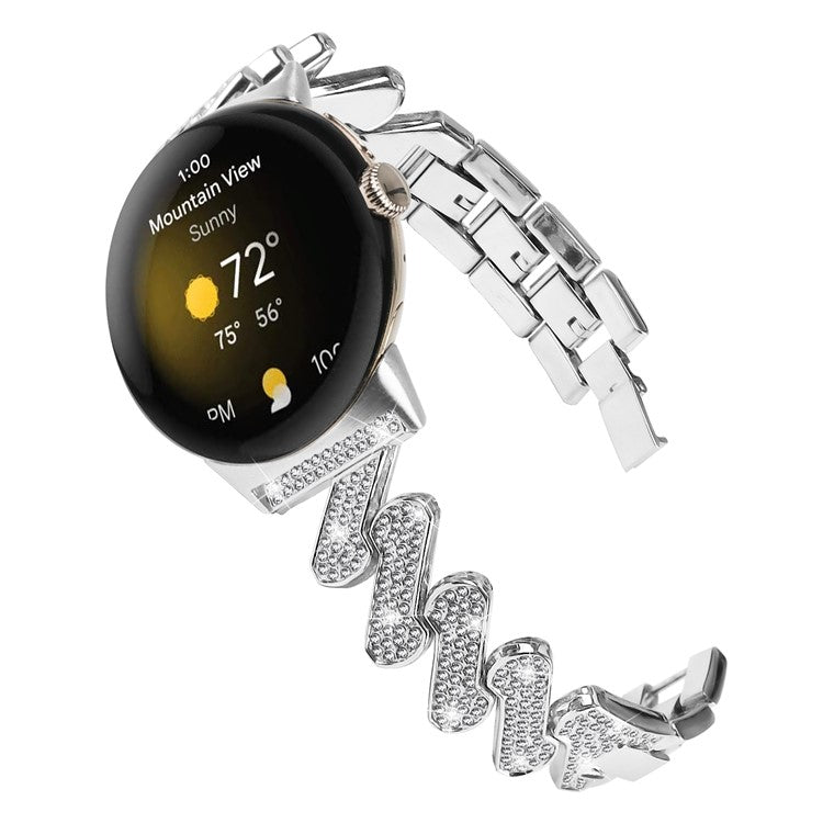 For Google Pixel Watch 2 / Pixel Watch Zinc Alloy Watch Band Light Luxury Rhinestone Decorated Watch Strap - Silver