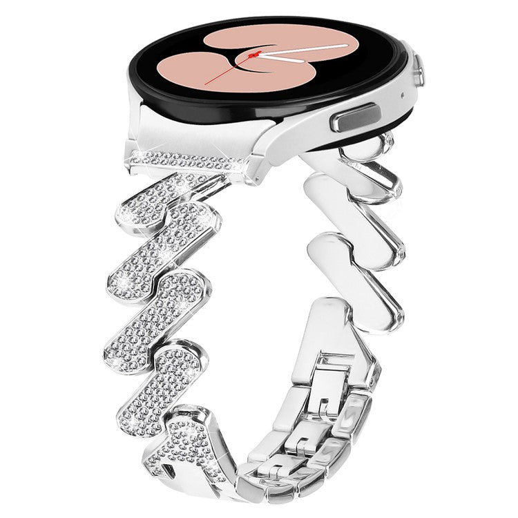 For Samsung Galaxy Watch6 40mm / 44mm / Watch6 Classic 43mm / 47mm Metal Watch Strap Rhinestone Decorated Watchband with Connector - Silver