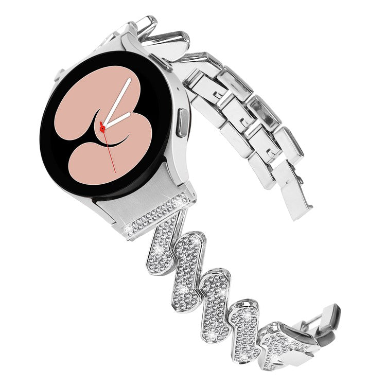 For Samsung Galaxy Watch6 40mm / 44mm / Watch6 Classic 43mm / 47mm Metal Watch Strap Rhinestone Decorated Watchband with Connector - Silver
