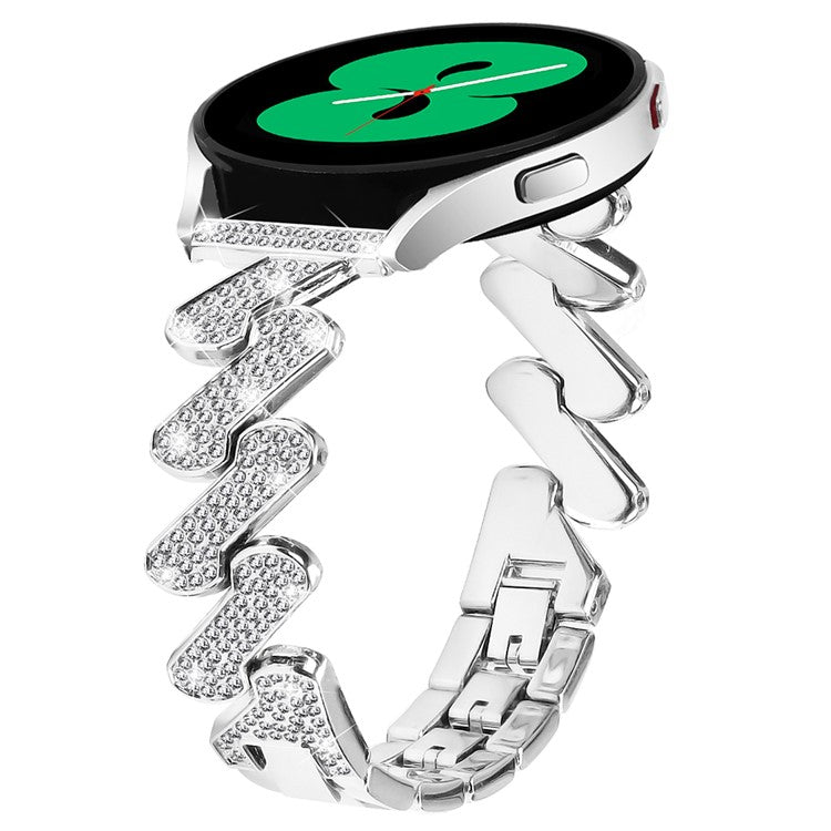 For Samsung Galaxy Watch6 40 / 44mm / Watch6 Classic 43 / 47mm Metal Watch Band 20mm Rhinestone Replacement Watch Strap - Silver