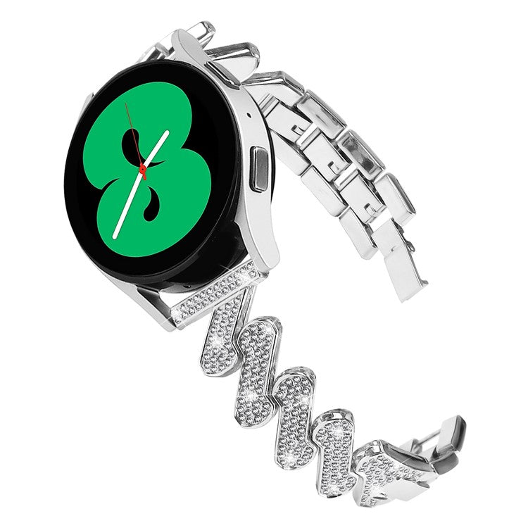 For Samsung Galaxy Watch6 40 / 44mm / Watch6 Classic 43 / 47mm Metal Watch Band 20mm Rhinestone Replacement Watch Strap - Silver