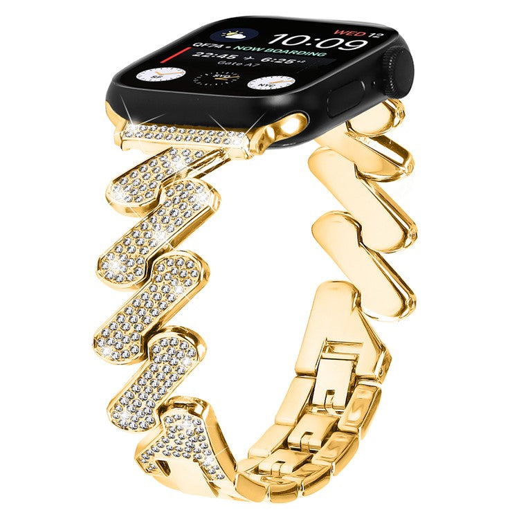 Watch Strap for Apple Watch Series 10 42mm / 9 8 7 41mm / SE (2023) SE (2022) SE 6 5 4 40mm / 3 2 1 38mm Zinc Alloy Watch Band Rhinestones Decor Strap - Gold