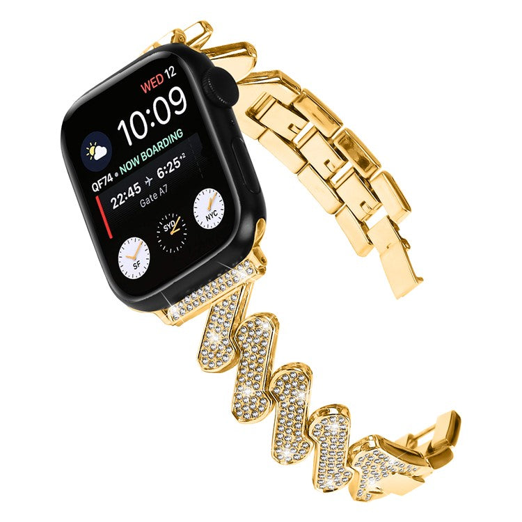 Watch Strap for Apple Watch Series 10 42mm / 9 8 7 41mm / SE (2023) SE (2022) SE 6 5 4 40mm / 3 2 1 38mm Zinc Alloy Watch Band Rhinestones Decor Strap - Gold
