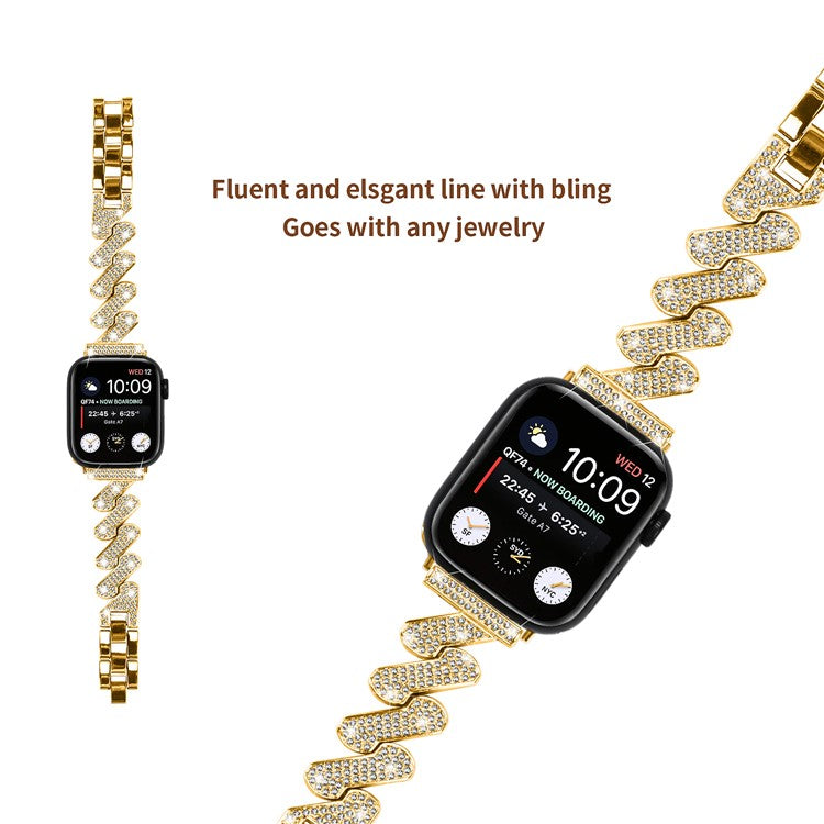 Watch Strap for Apple Watch Series 10 42mm / 9 8 7 41mm / SE (2023) SE (2022) SE 6 5 4 40mm / 3 2 1 38mm Zinc Alloy Watch Band Rhinestones Decor Strap - Gold