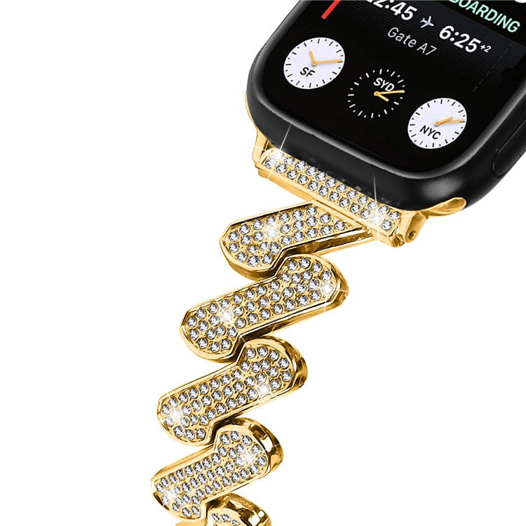 Watch Strap for Apple Watch Series 10 42mm / 9 8 7 41mm / SE (2023) SE (2022) SE 6 5 4 40mm / 3 2 1 38mm Zinc Alloy Watch Band Rhinestones Decor Strap - Gold