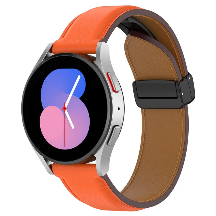 Watch Strap for Samsung Galaxy Watch3 45mm / Watch 46mm / Huawei Watch 4 , 22mm Genuine Cow Leather Band with Folding Buckle - Orange