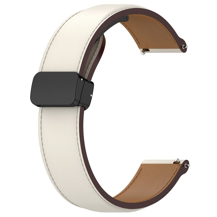 20mm Watch Band for Samsung Galaxy Watch6 40mm 44mm / Watch6 Classic 43mm 47mm , Genuine Cow Leather Folding Buckle Strap - Beige