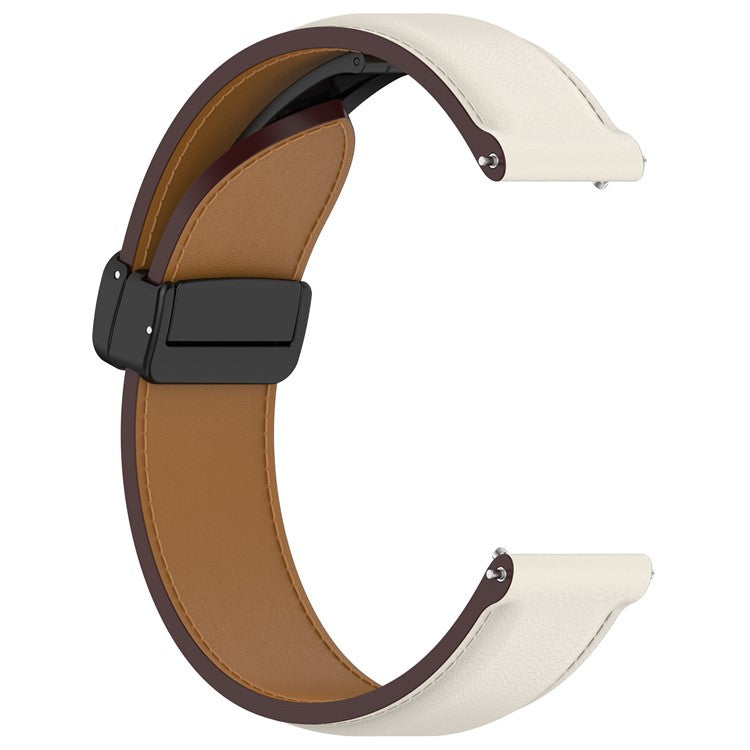 20mm Watch Band for Samsung Galaxy Watch6 40mm 44mm / Watch6 Classic 43mm 47mm , Genuine Cow Leather Folding Buckle Strap - Beige