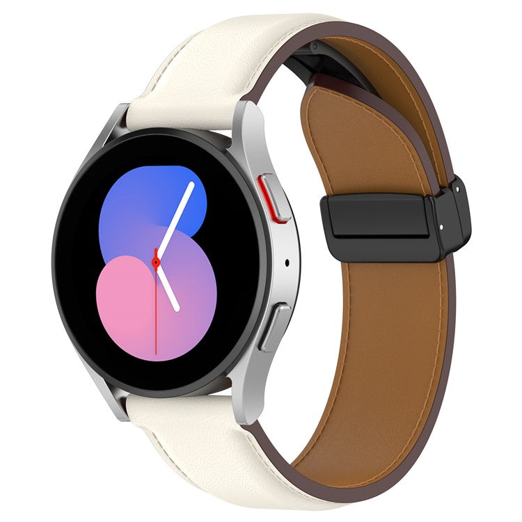 20mm Watch Band for Samsung Galaxy Watch6 40mm 44mm / Watch6 Classic 43mm 47mm , Genuine Cow Leather Folding Buckle Strap - Beige