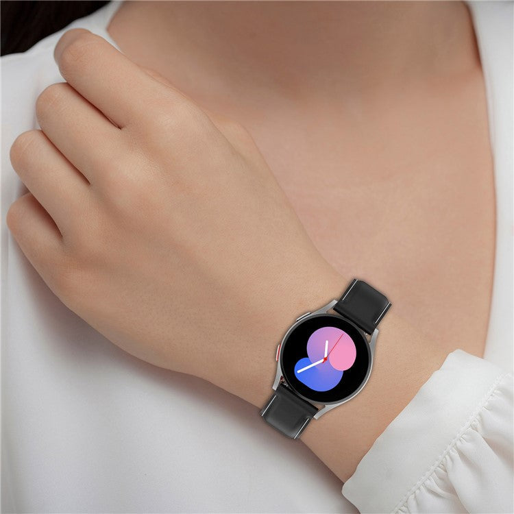 20mm Watch Band for Samsung Galaxy Watch6 40mm 44mm / Watch6 Classic 43mm 47mm , Genuine Cow Leather Folding Buckle Strap - Beige