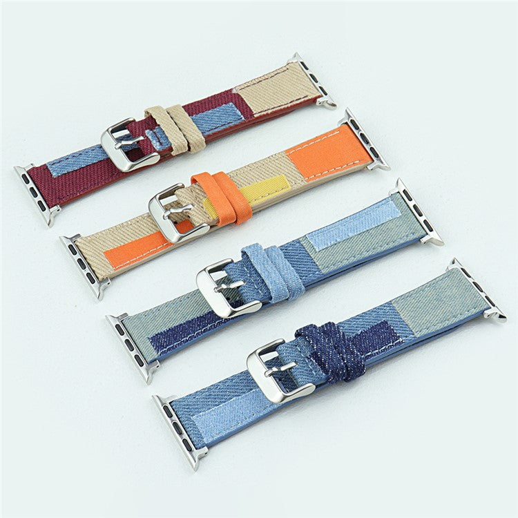 For Apple Watch Series 10 46mm / Ultra 2 Ultra 49mm / Series 9 8 7 45mm / 6 5 4 SE (2023) SE (2022) SE 44mm / 3 2 1 42mm Watch Band Jeans Style Canvas Watch Strap - Baby Blue