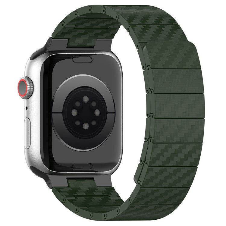 Magnetic Watch Band for Apple Watch Series 10 46mm / Ultra 2 Ultra 49mm / Series 9 8 7 45mm / 6 5 4 SE (2023) SE (2022) SE 44mm / 3 2 1 42mm , AW Carbon Fiber Texture PC Strap - Green