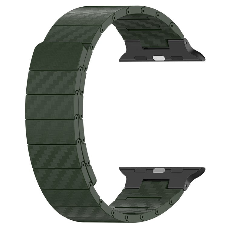 Magnetic Watch Band for Apple Watch Series 10 46mm / Ultra 2 Ultra 49mm / Series 9 8 7 45mm / 6 5 4 SE (2023) SE (2022) SE 44mm / 3 2 1 42mm , AW Carbon Fiber Texture PC Strap - Green