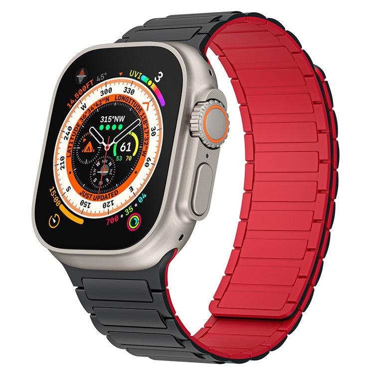 Magnetic Band for Apple Watch Series 10 42mm / 9 8 7 41mm / SE (2023) SE (2022) SE 6 5 4 40mm / 3 2 1 38mm AW Silicone Adjustable Strap - Black+Red