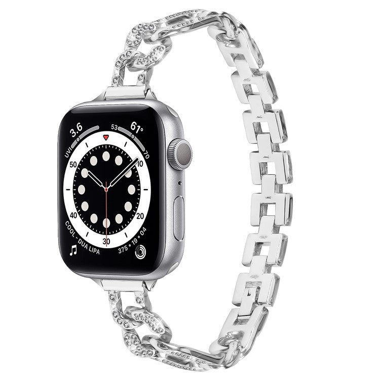 Alloy Watch Strap for Apple Watch Series 10 46mm / Ultra 2 Ultra 49mm / Series 9 8 7 45mm / 6 5 4 SE (2023) SE (2022) SE 44mm / 3 2 1 42mm , Rhinestone Decor Watch Band - Silver