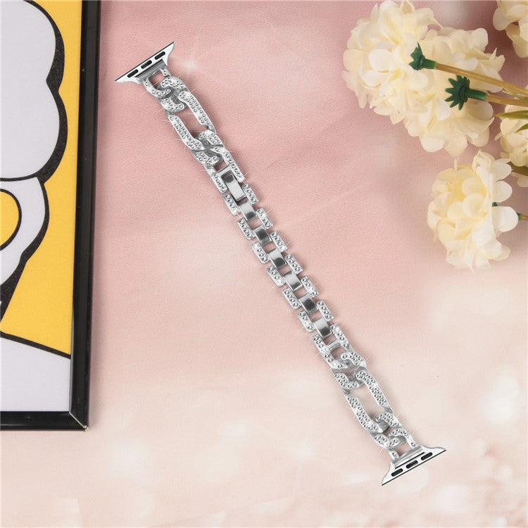 Alloy Watch Strap for Apple Watch Series 10 46mm / Ultra 2 Ultra 49mm / Series 9 8 7 45mm / 6 5 4 SE (2023) SE (2022) SE 44mm / 3 2 1 42mm , Rhinestone Decor Watch Band - Silver